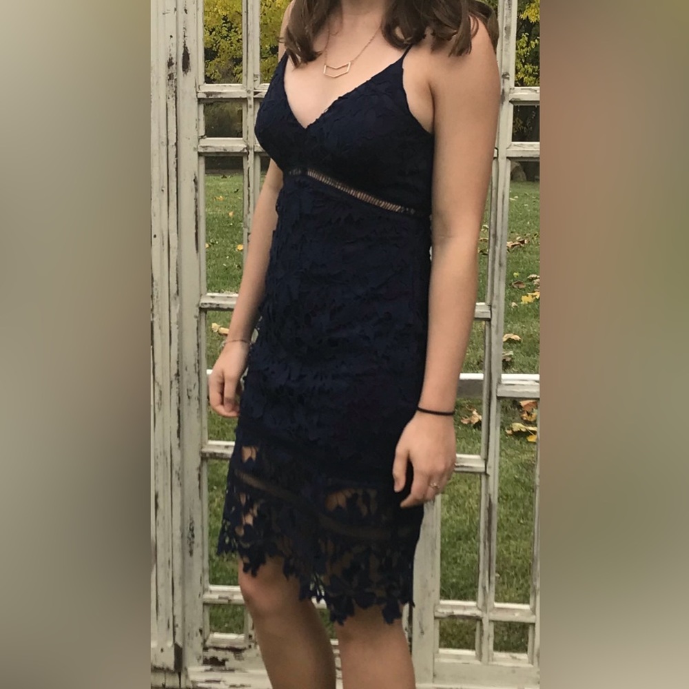 Astr Midnight Blue Lace Dress